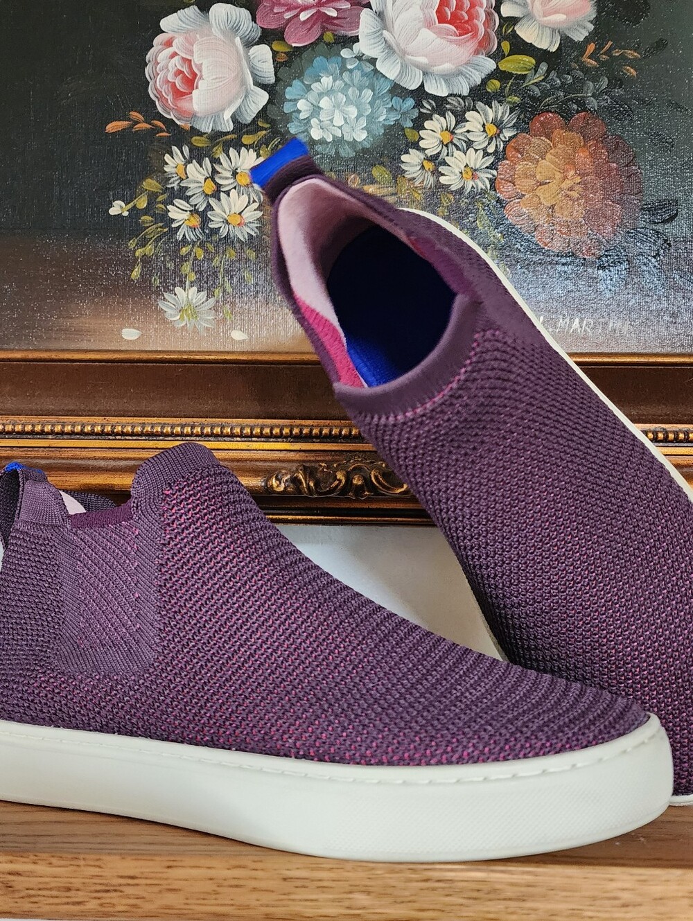 Rothy's The Chelsea Berry Lattice Knit High Top Sneaker Womens 7.5 Pull On Berry